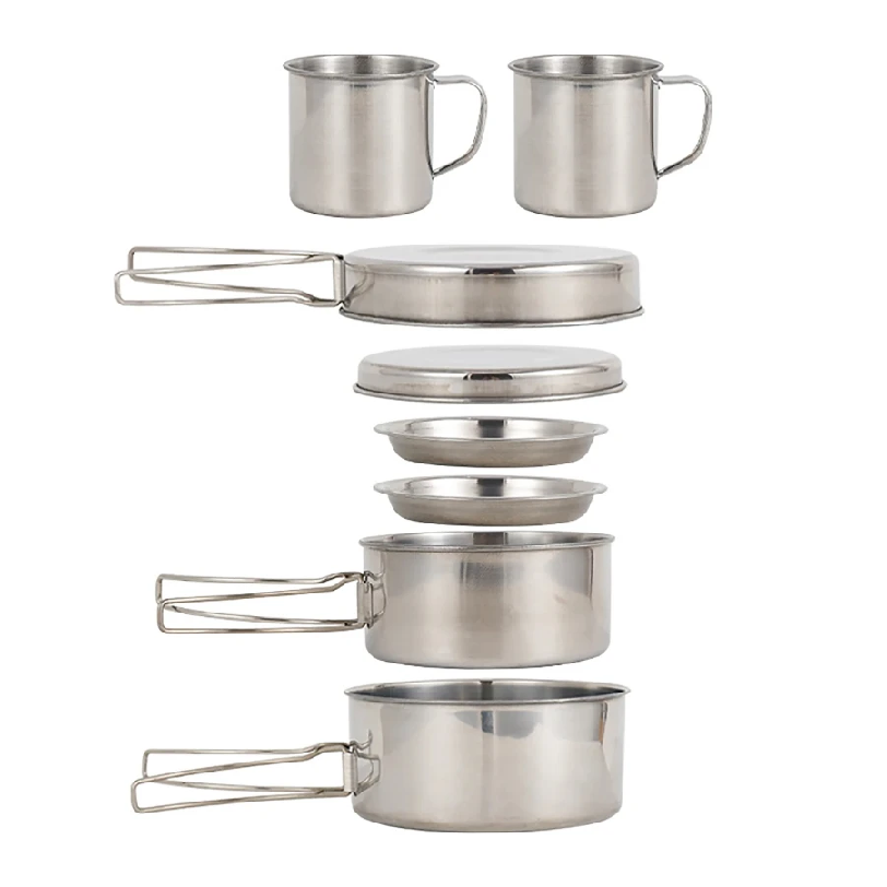 Camping Cooking Kits - 8 adet/takım kamp tencere seti paslanmaz