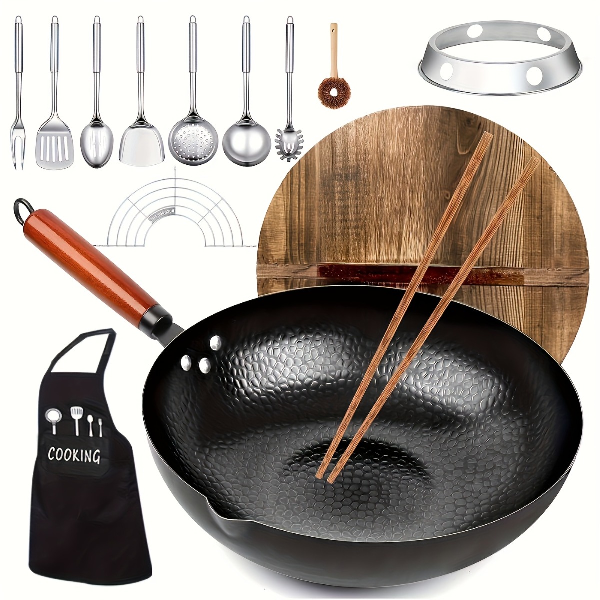 12.6 İnç Dökme Demir Wok Seti  - Camping Cooking Noodles incelemesi ve fiyatı